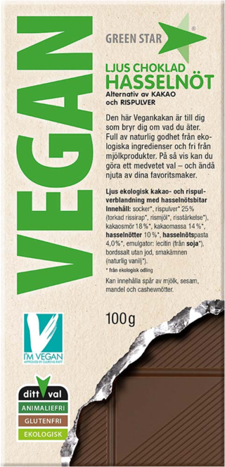Obrázek produktu GREEN STAR BIO Veganská mléčná čokoláda s lískovými oříšky 100g