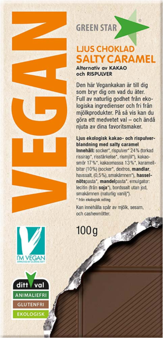 Obrázek produktu GREEN STAR BIO Veganská čokoláda s příchutí slaného karamelu 100g