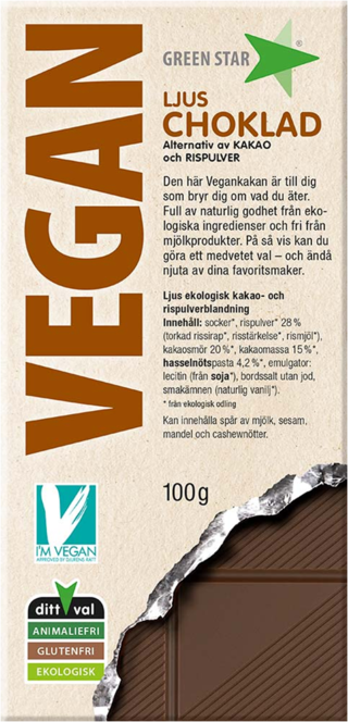 Obrázek produktu GREEN STAR BIO Veganská mléčná čokoláda 100g