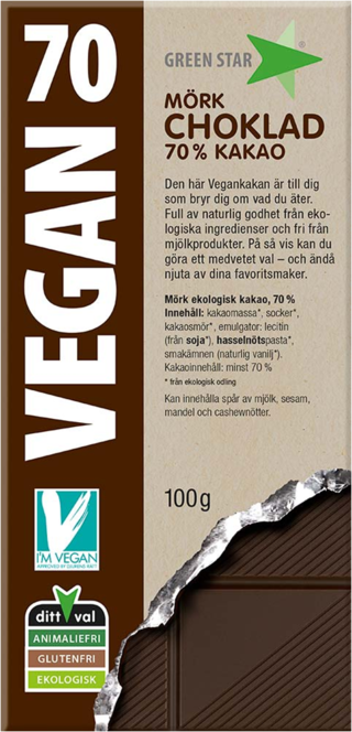 Obrázek produktu Green star BIO Veganská 70% hořká čokoláda 100g